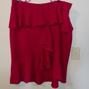ELOQUII Red Ruffle High Low Skirt Plus Size 20 Stretch Statement